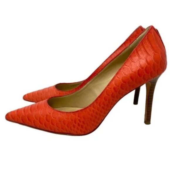 Coach Teddie Orange Snake Embossed Leather Pumps - Size 7 - Picture 2 of 6